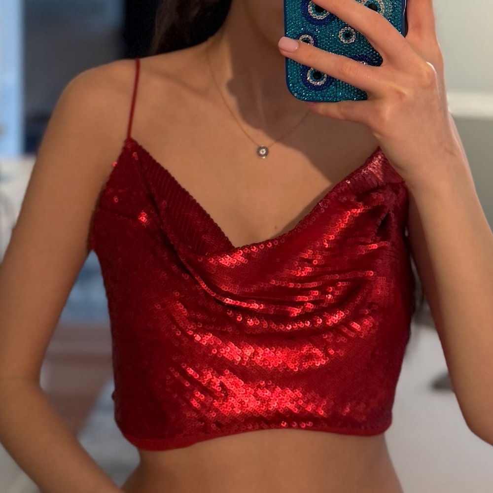 Zara Red Sequin Camisole Top